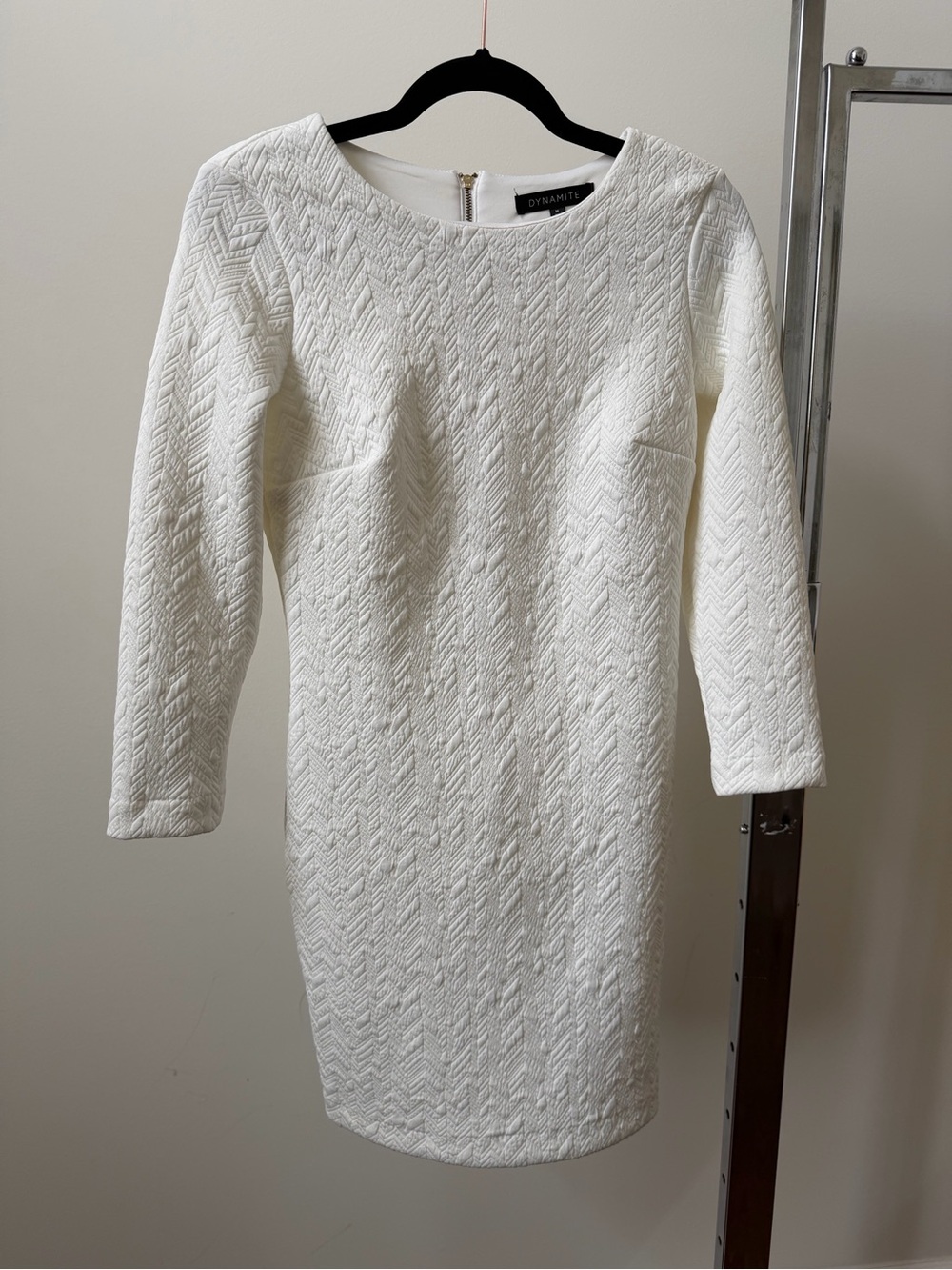 Dynamite Cream Textured Long Sleeve Sheath Dress